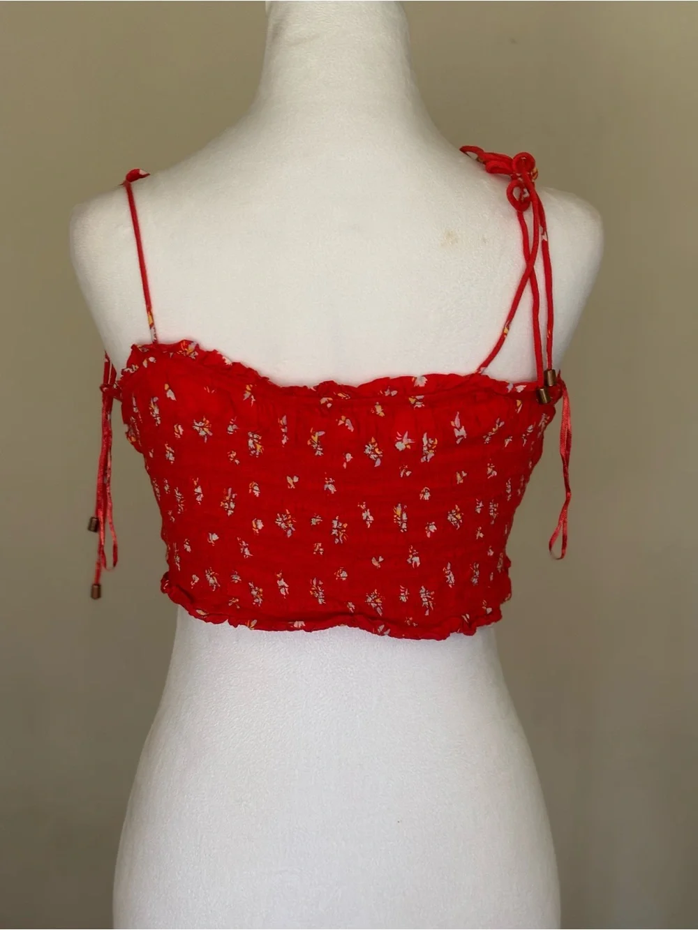Free People Orange Floral Smoked Crop Top